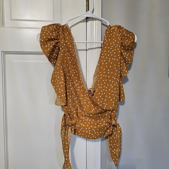 ROMWE Brown Ruffled Smocked Blouse - Picture 2 of 4